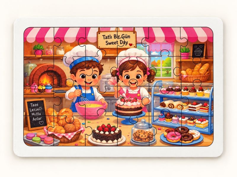 Çocuklar Mutfakta - Eğitici - 24 Parça Ahşap Puzzle