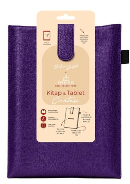 Yeni Nesil Kitap ve Tablet Çantası - Özel Deri Dokulu Mor-zoom-