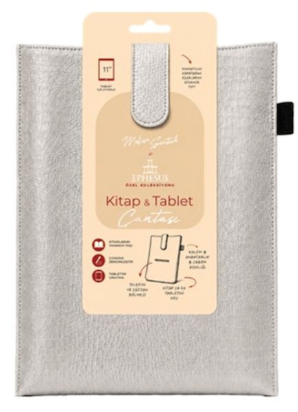 Yeni Nesil Kitap ve Tablet Çantası - Özel Deri Dokulu Gümüş-zoom-