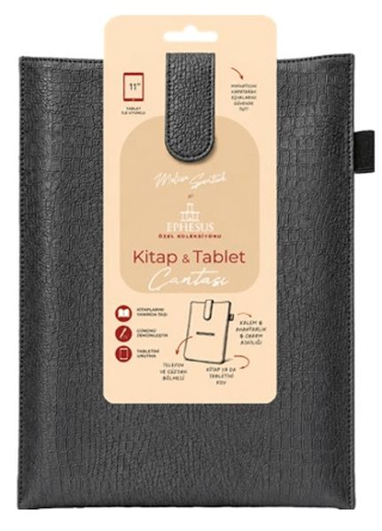 Yeni Nesil Kitap ve Tablet Çantası - Özel Deri Dokulu Antrasit-zoom-