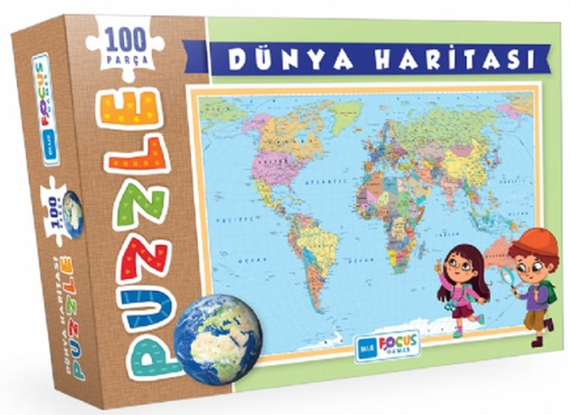 Blue Focus Dünya Haritası - Puzzle 100 Parça-zoom-
