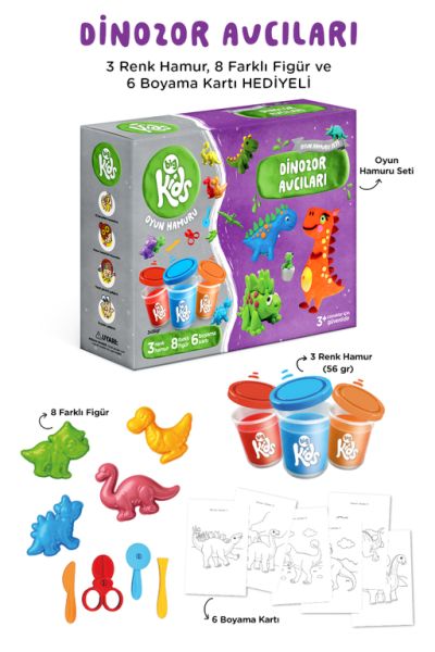 Dinozor Avcıları Oyun Hamuru Seti (17 Parça - 352 Gr)-zoom-