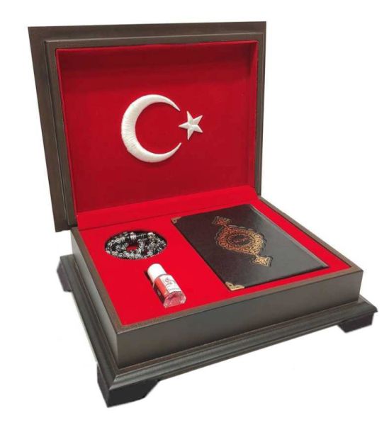 Ahşap Kutulu Kur'An(Çanta Boy Ay-Yıldız) (0353)-zoom-