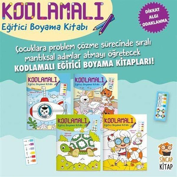 Kodlamalı Eğitici Boyama Kitabı 4-6 Yaş (4 Kitap Takım)-zoom-