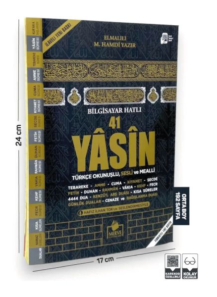 41 Yasin Bilgisayar Hatlı Türkçe Okunuşlu Sesli Orta Boy Fihristli