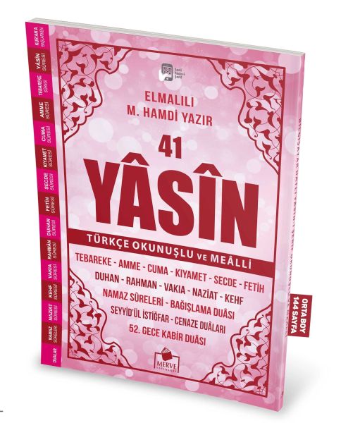 41 Yasin Türkçe Okunuşlu ve Mealli-Pembe Kapak Orta Boy-zoom-