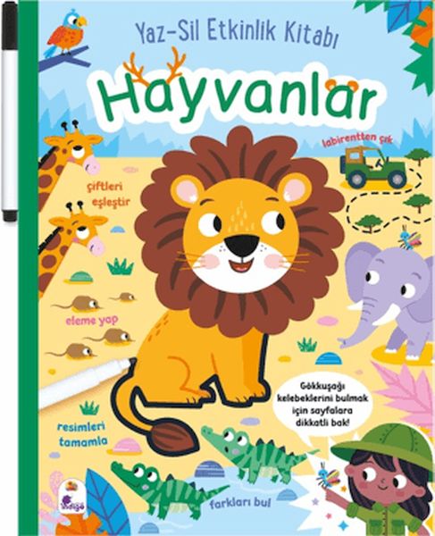 Yaz-Sil Etkinlik Kitabı - Hayvanlar (Kalemli)-zoom-