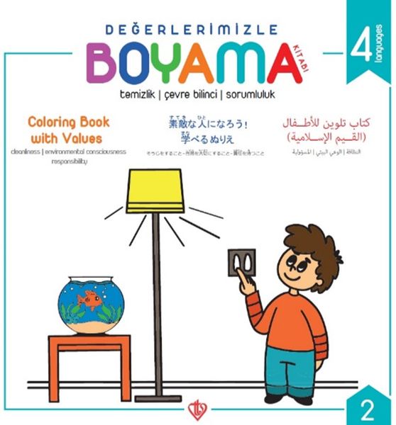 Değerlerimizle Boyama Kitabı - Temizlik Çevre Bilinci Sorumluluk - Arapça-İngilizce-Japonca-Türkçe-zoom-