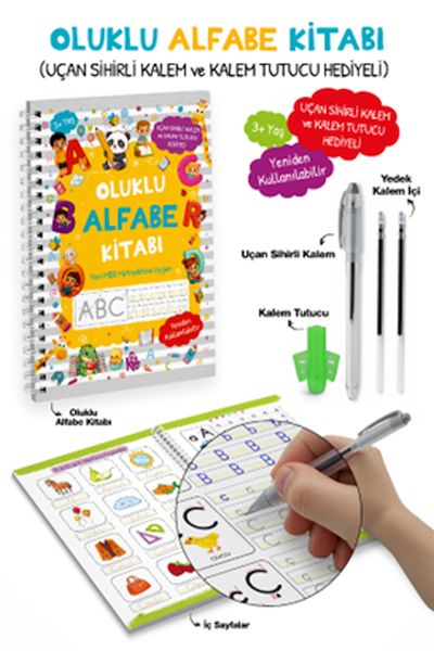 Oluklu Alfabe Kitabı / Uçan Sihirli Kalem ve Kalem Tutucu Hediyeli - 3+-zoom-