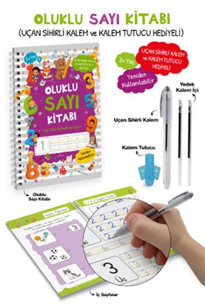 Oluklu Sayı Kitabı / Uçan Sihirli Kalem ve Kalem Tutucu Hediyeli - 3+-zoom-
