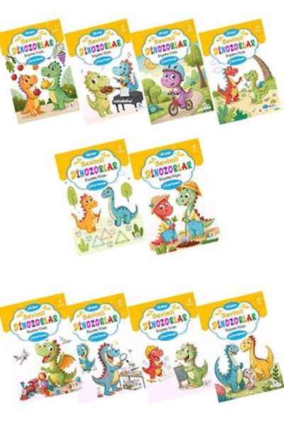 Sevimli Dinozorlar Boyama Kitabı Sticker Çıkartmalı (10 Kitap Set)-zoom-