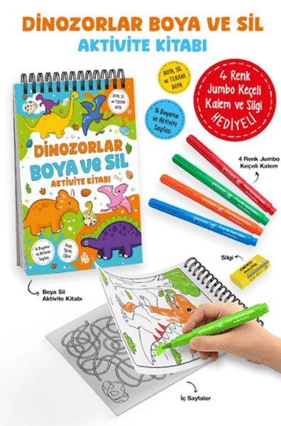 Dinozorlar - Boya ve Sil Aktivite Kitabı / 3 Yaş +-zoom-