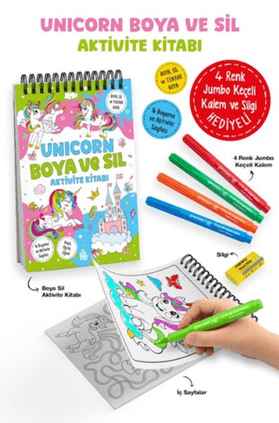 Unicorn - Boya ve Sil Aktivite Kitabı / 3 Yaş +-zoom-