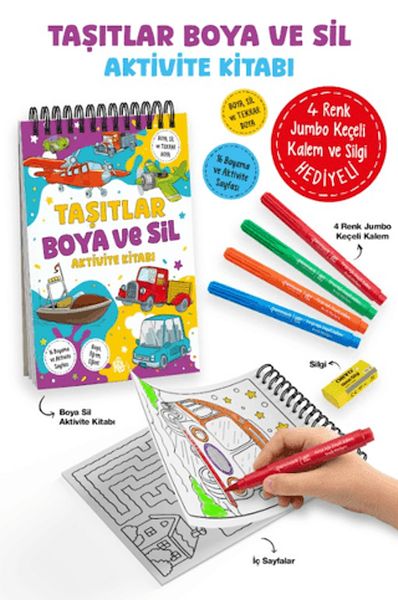 Taşıtlar - Boya ve Sil Aktivite Kitabı / 3 Yaş +-zoom-