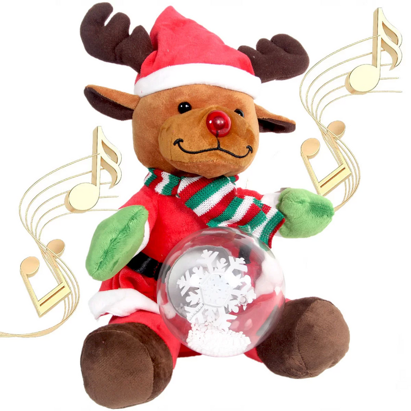 Christmas Snow Globe Battery Operated Plush Reindeer-zoom-